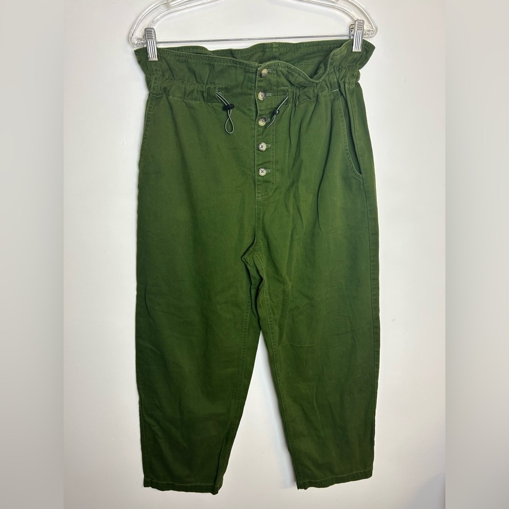 Urban Outfitters High rise Drawstring pant pull on Button Fly Crop Olive Green M
